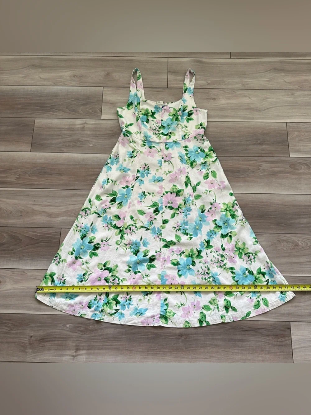 Old Navy Fit & Flare Linen Blend Midi Dress Sz L White Floral Pockets Sundress - Picture 11 of 16
